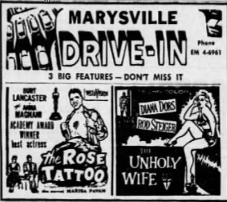 Marysville Drive-In Theatre - June 14 1958 Ad